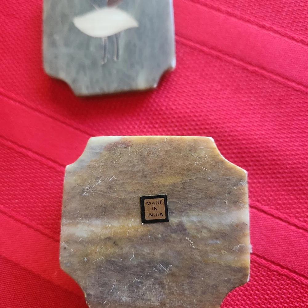 Handmade Stone Trinket Box with Inlaid Leaf Motif